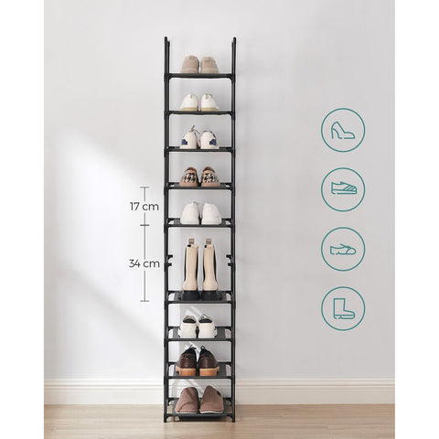 Rootz Shoe Rack With 10 Levels - Shoe rack with 10 tiers - 10-level shoe organizer - Vertical shoe storage unit - Space-saving shoe rack - Large capacity shoe shelf - Tall shoe stand with 10 levels - 33 X 33 X 173 Cm.