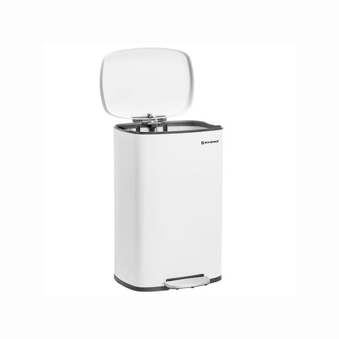 Rootz Trash Can - Rubbish Bin - 50 Liters Trash Can - Kitchen Trash Can - Trash Bin - Trash Container - Steel/PP Plastic - White - 42.4 x 32 x 65 cm