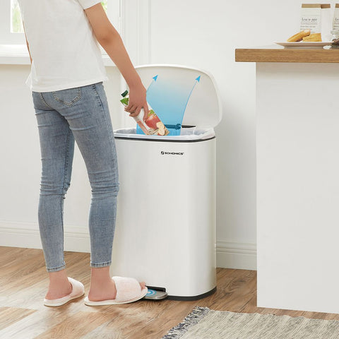 Rootz Trash Can - Rubbish Bin - 50 Liters Trash Can - Kitchen Trash Can - Trash Bin - Trash Container - Steel/PP Plastic - White - 42.4 x 32 x 65 cm