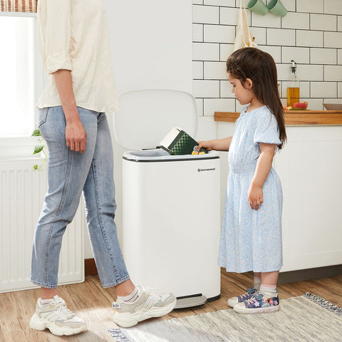 Rootz Trash Can - Rubbish Bin - 50 Liters Trash Can - Kitchen Trash Can - Trash Bin - Trash Container - Steel/PP Plastic - White - 42.4 x 32 x 65 cm