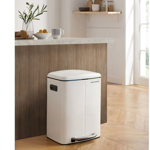 Rootz Rubbish Bin - Trash Bin - Waste Bin - Garbage Bin - Recycling Bin - Outdoor Rubbish Bin - Indoor Rubbish Bin - Kitchen Rubbish Bin - Office Rubbish Bin - White - 44.5 x 36 x 60 cm (L x W x H）