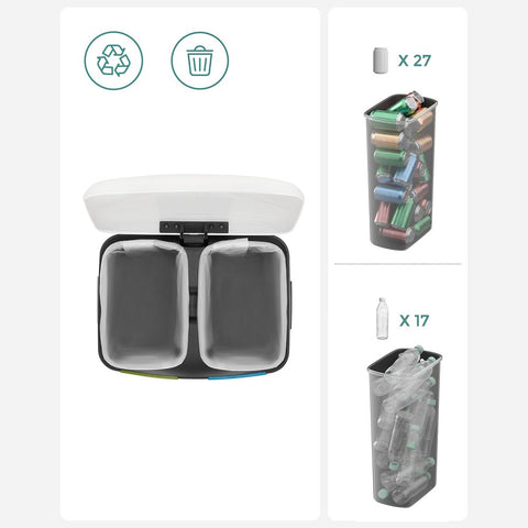 Rootz Rubbish Bin - Trash Bin - Waste Bin - Garbage Bin - Recycling Bin - Outdoor Rubbish Bin - Indoor Rubbish Bin - Kitchen Rubbish Bin - Office Rubbish Bin - White - 44.5 x 36 x 60 cm (L x W x H）