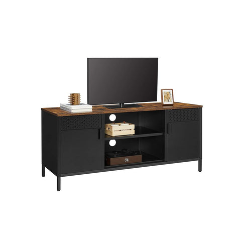 Rootz TV Cabinet - TV Cabinet With Adjustable Shelves - TV Stand - Wall-mounted TV Cabinet - Rustic TV Stand - Wooden TV Stand - Chipboard - Steel - Brown-matte Black - 120 x 40 x 55 cm (L x W x H)