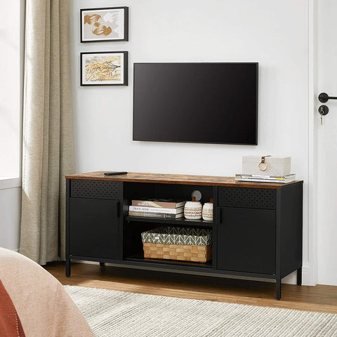 Rootz TV Cabinet - TV Cabinet With Adjustable Shelves - TV Stand - Wall-mounted TV Cabinet - Rustic TV Stand - Wooden TV Stand - Chipboard - Steel - Brown-matte Black - 120 x 40 x 55 cm (L x W x H)