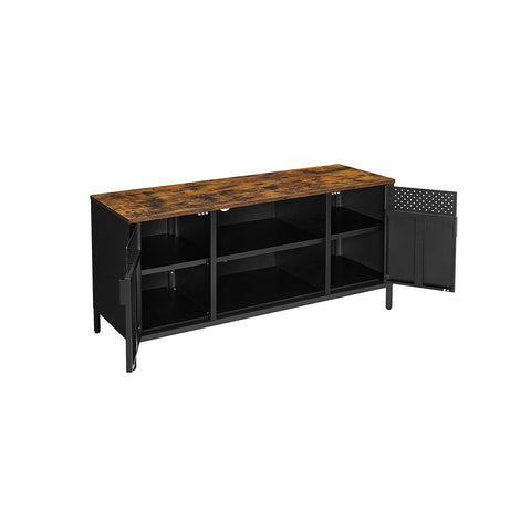 Rootz TV Cabinet - TV Cabinet With Adjustable Shelves - TV Stand - Wall-mounted TV Cabinet - Rustic TV Stand - Wooden TV Stand - Chipboard - Steel - Brown-matte Black - 120 x 40 x 55 cm (L x W x H)