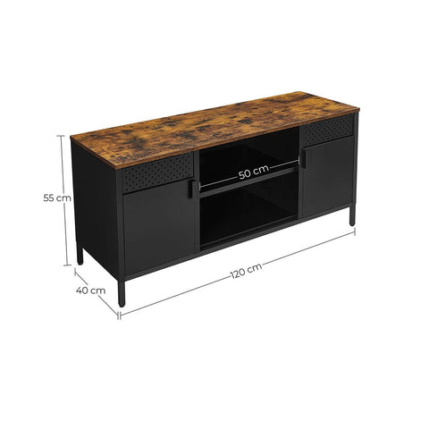 Rootz TV Cabinet - TV Cabinet With Adjustable Shelves - TV Stand - Wall-mounted TV Cabinet - Rustic TV Stand - Wooden TV Stand - Chipboard - Steel - Brown-matte Black - 120 x 40 x 55 cm (L x W x H)