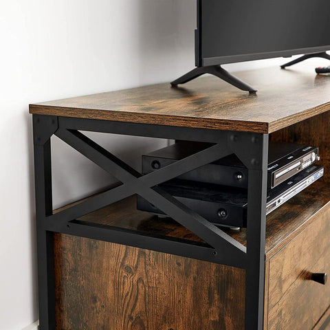 Rootz TV Cabinet - Industrial Style TV Cabinet - With 3 Drawers - TV Stand - TV Console - Wooden TV Cabinet - Industrial TV Cabinet - Chipboard - Steel - Brown-black - 147 x 40 x 50 cm (L x W x H)