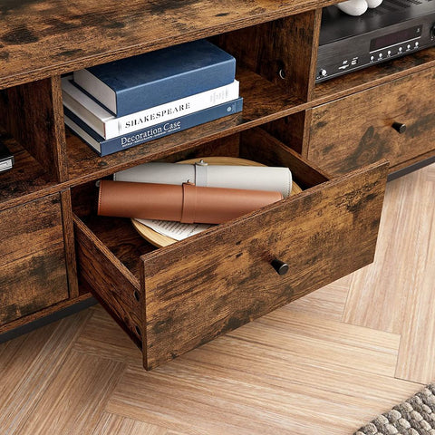 Rootz TV Cabinet - Industrial Style TV Cabinet - With 3 Drawers - TV Stand - TV Console - Wooden TV Cabinet - Industrial TV Cabinet - Chipboard - Steel - Brown-black - 147 x 40 x 50 cm (L x W x H)