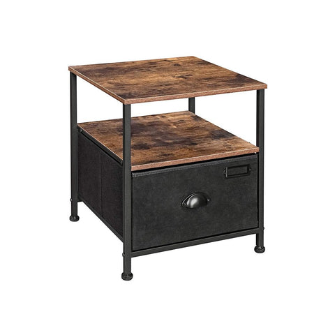 Rootz Side Table - Side Table With Drawer - Accent Table - End Table - Bedside Table - Small Side Table - Wood Side Table - Industrial Side Table - MDF - Metal - Brown-black - 41 x 41 x 47 cm (L x W x H)