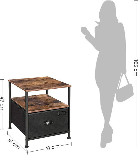 Rootz Side Table - Side Table With Drawer - Accent Table - End Table - Bedside Table - Small Side Table - Wood Side Table - Industrial Side Table - MDF - Metal - Brown-black - 41 x 41 x 47 cm (L x W x H)