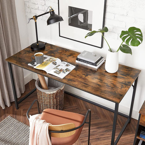 Rootz Desk - Industrial Design Desk - Modern Desk - Ergonomic Desk - Standing Desk - Adjustable Height Desk - Wooden Desk - Chipboard - Steel - Brown And Black - 140 x 60 x 75 cm (L x W x H)