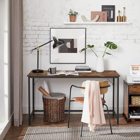 Rootz Desk - Industrial Design Desk - Modern Desk - Ergonomic Desk - Standing Desk - Adjustable Height Desk - Wooden Desk - Chipboard - Steel - Brown And Black - 140 x 60 x 75 cm (L x W x H)