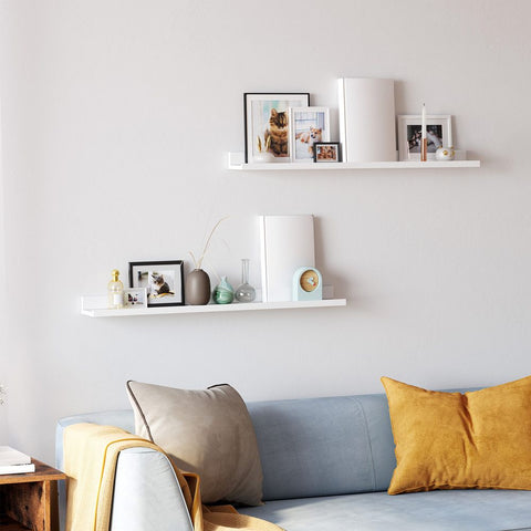Rootz Wall Shelves - Set Of 2 Wall Shelves - Decorative Wall Shelves - Shelving Units - Wall-Mounted Shelves - Display Shelves - White - 80 x 10 x 5/2 cm
