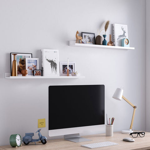 Rootz Wall Shelves - Set Of 2 Wall Shelves - Decorative Wall Shelves - Shelving Units - Wall-Mounted Shelves - Display Shelves - White - 80 x 10 x 5/2 cm