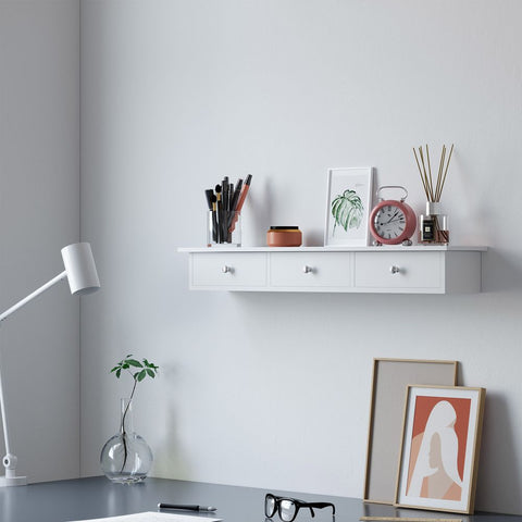 Rootz Wall Shelf - Wall Shelf With Drawers - Floating Wall Shelf - Decorative Wall Shelf - Corner Wall Shelf - Industrial Wall Shelf - Adjustable Wall Shelf - White - 80 x 15 x 10 cm (L x W x H)