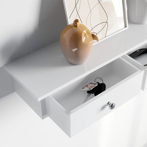 Rootz Wall Shelf - Wall Shelf With Drawers - Floating Wall Shelf - Decorative Wall Shelf - Corner Wall Shelf - Industrial Wall Shelf - Adjustable Wall Shelf - White - 80 x 15 x 10 cm (L x W x H)
