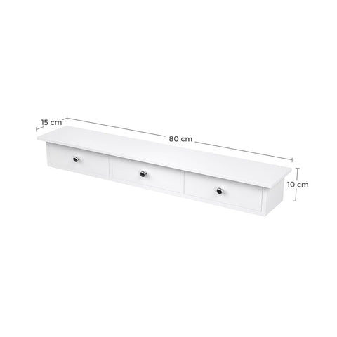 Rootz Wall Shelf - Wall Shelf With Drawers - Floating Wall Shelf - Decorative Wall Shelf - Corner Wall Shelf - Industrial Wall Shelf - Adjustable Wall Shelf - White - 80 x 15 x 10 cm (L x W x H)