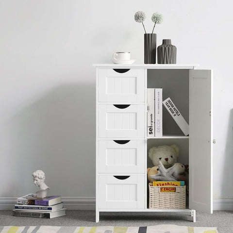 Rootz Bathroom Cabinet - Country Style Sideboard - Vanity Cabinet - Bathroom Storage Cabinet - Floor-standing Bathroom Cabinet - Medicine Cabinet - Corner Bathroom Cabinet - White - 55 x 82 x 30 cm (W x H x D)