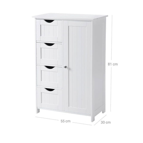 Rootz Bathroom Cabinet - Country Style Sideboard - Vanity Cabinet - Bathroom Storage Cabinet - Floor-standing Bathroom Cabinet - Medicine Cabinet - Corner Bathroom Cabinet - White - 55 x 82 x 30 cm (W x H x D)