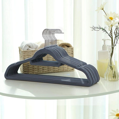 Rootz Hanger - Velvet Hanger - Clothes Hanger - Set Of 100 Hangers - Coat Hanger - Garment Hanger - Clothing Hanger - Plastic Hanger - ABS (Plastic)/Velvet - Light Grey - 45 x 23.5 x 0.6 cm