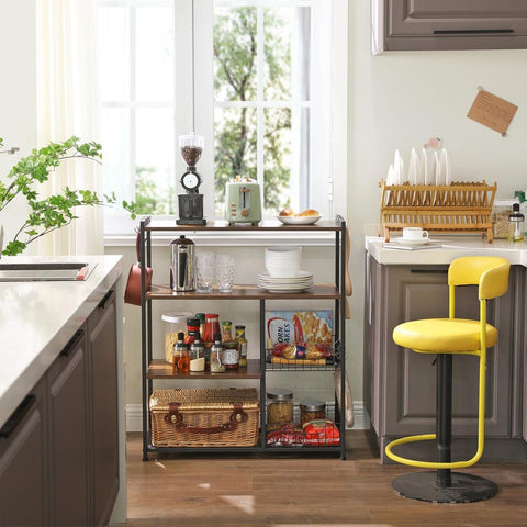Rootz Kitchen Shelf - Kitchen Shelf With Industrial Style - Kitchen Storage Shelf - Kitchen Wall Shelf - Kitchen Corner Shelf - Open Kitchen Shelf - Industrial Kitchen Shelf - Kitchen Shelf Rack - chipboard - Dark Brown - 80 x 35 x 95 cm (L x W x H)