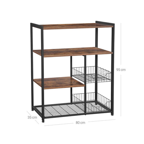 Rootz Kitchen Shelf - Kitchen Shelf With Industrial Style - Kitchen Storage Shelf - Kitchen Wall Shelf - Kitchen Corner Shelf - Open Kitchen Shelf - Industrial Kitchen Shelf - Kitchen Shelf Rack - chipboard - Dark Brown - 80 x 35 x 95 cm (L x W x H)