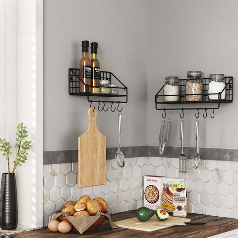 Rootz Wall Shelve - 2 Wall Shelves - Industrial Design Wall Shelves - Floating Shelf - Decorative Shelf - Modern Wall Shelf - Display Shelf - Kitchen Wall Shelf - Black - 30 x 12 x 13 cm (L x W x H)