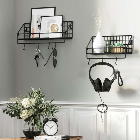 Rootz Wall Shelve - 2 Wall Shelves - Industrial Design Wall Shelves - Floating Shelf - Decorative Shelf - Modern Wall Shelf - Display Shelf - Kitchen Wall Shelf - Black - 30 x 12 x 13 cm (L x W x H)
