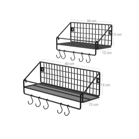 Rootz Wall Shelve - 2 Wall Shelves - Industrial Design Wall Shelves - Floating Shelf - Decorative Shelf - Modern Wall Shelf - Display Shelf - Kitchen Wall Shelf - Black - 30 x 12 x 13 cm (L x W x H)