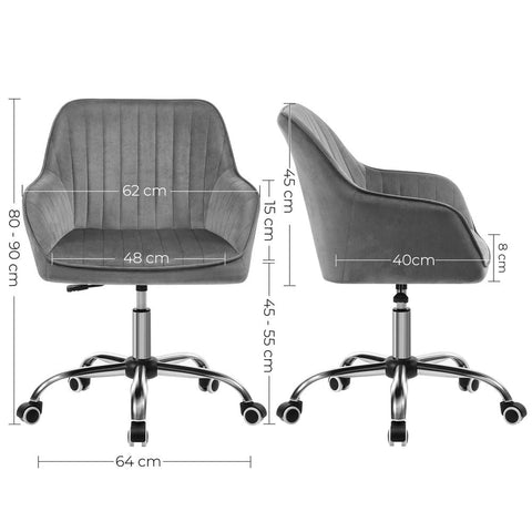 Rootz Office Chair - Swivel Chair - Gaming Chair - Desk Chair - Work Chair - Computer Chair - Rolling Chair - Grey - 64 x 62 x (80-90) cm (L x W x H)