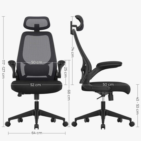 Rootz Office Chair - Gaming Chair - Desk Chair - Work Chair - Computer Chair - Rolling Chair - Office Seating - Black - 64 x 62 x (117-127) cm