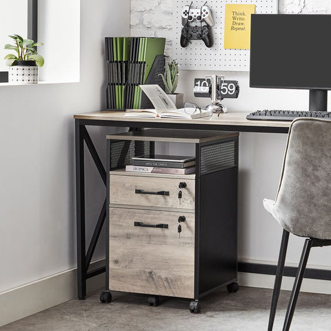 Rootz Mobile Cabinet - Filing Cabinet - Mobile Container - Lockable Mobile Container - Lockable Cabinet - Chipboard/Steel - Greige/Black - 44 x 42 x 69 cm