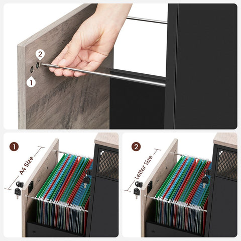 Rootz Mobile Cabinet - Filing Cabinet - Mobile Container - Lockable Mobile Container - Lockable Cabinet - Chipboard/Steel - Greige/Black - 44 x 42 x 69 cm