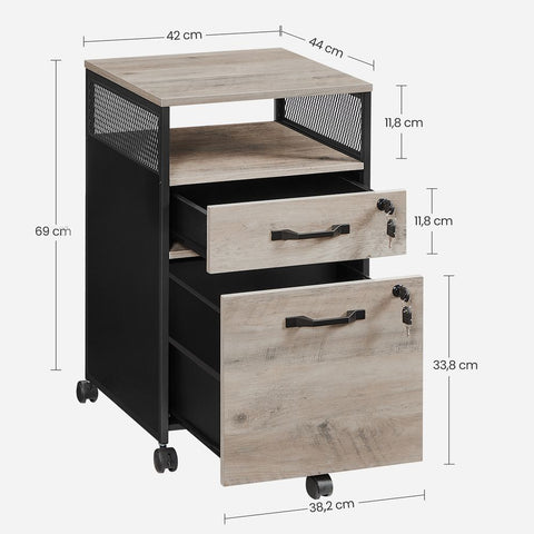 Rootz Mobile Cabinet - Filing Cabinet - Mobile Container - Lockable Mobile Container - Lockable Cabinet - Chipboard/Steel - Greige/Black - 44 x 42 x 69 cm