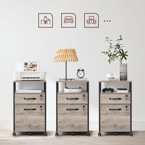 Rootz Mobile Cabinet - Filing Cabinet - Mobile Container - Lockable Mobile Container - Lockable Cabinet - Chipboard/Steel - Greige/Black - 44 x 42 x 69 cm