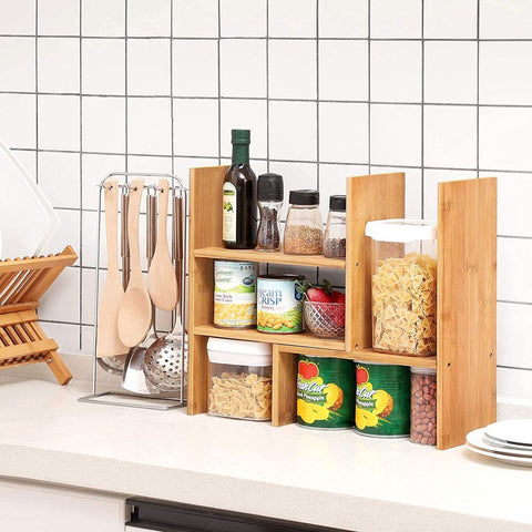 Rootz Table Organizer - Table Shelf - Bamboo Table Shelf - Small Table Shelf - Table Storage Shelf - Table Organizer Shelf - Natural - 64.7 x 15 x 40 cm