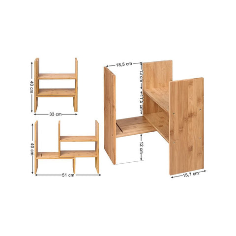 Rootz Table Organizer - Table Shelf - Bamboo Table Shelf - Small Table Shelf - Table Storage Shelf - Table Organizer Shelf - Natural - 64.7 x 15 x 40 cm