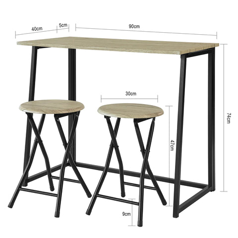 Rootz Folding Bar Table and 2 Folding Stools-Home Kitchen Breakfast Bar Set-Furniture Dining Set