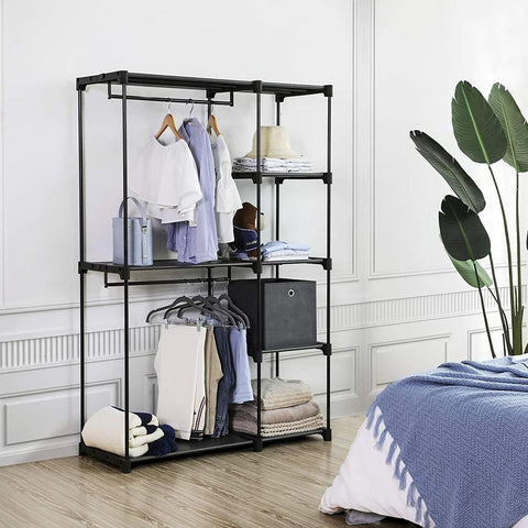 Rootz Wardrobe - Open Wardrobe - Bedroom Furniture - Closet - Wardrobe Storage - Walk-in Wardrobe - Freestanding Wardrobe - Wardrobe Organization - Modern Wardrobe - Black - 112 x 43 x 165 cm (L x W x H)