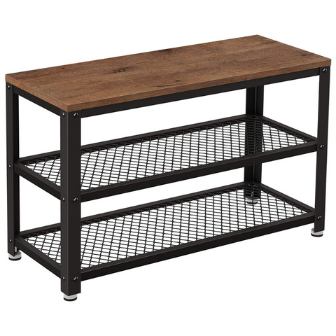 Rootz Shoe Rack - Storage Rack - 3 Layer - Industrial - Rustic Brown - 73 x 30 x 45 cm