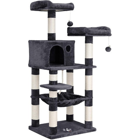 Rootz Cat Tree - Scratching Post - Climbing Tree for Cats - Cat Tower with Cave - Light Gray - 55 x 45 x 143 cm
