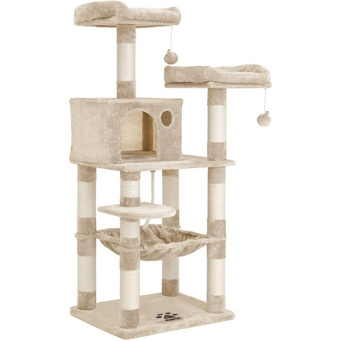 Rootz Cat Tree - Scratching Post - Climbing Tree for Cats - Cat Tower with Cave - Light Gray - 55 x 45 x 143 cm