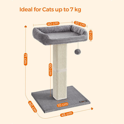 Rootz Scratching Post - Scratching Post With Platform - Cat Tree - Cat Climbing Tree - Cat Activity Tree - Cat Play Tree - Modern Cat Tree - Cat Tree House - Chipboard - Plush - Sisal - Light Gray - 45 x 40 x 71 cm (L x W x H)
