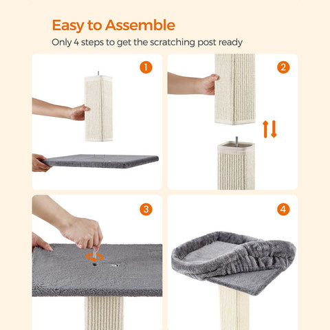 Rootz Scratching Post - Scratching Post With Platform - Cat Tree - Cat Climbing Tree - Cat Activity Tree - Cat Play Tree - Modern Cat Tree - Cat Tree House - Chipboard - Plush - Sisal - Light Gray - 45 x 40 x 71 cm (L x W x H)