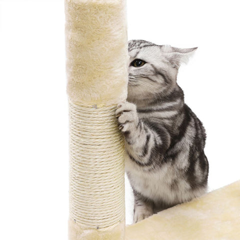 Rootz Cat Tree - Scratching Post With Cave - Scratching Post With Litter Box Cabinet - Cat Climbing Tree - Cat Activity Tree - Cat Play Tree - Modern Cat Tree - Cat Tree House - Chipboard - Plush - Sisal - Beige - 55 x 40 x 138 cm (L x W x H)