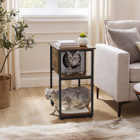 Rootz Scratching Post - Cat Scratching Post - Floor-standing Scratching Post - With Storage Space To Save Space - Rustic Brown - 59 x 36 x 67 cm