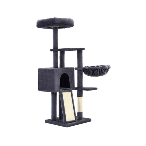 Rootz Cat Tree - Scratching Post With Cave - Cat Tree With Sunbathing Area - Cat Climbing Tree - Cat Activity Tree - Cat Play Tree - Modern Cat Tree - Cat Tree House - Chipboard - Plush - Sisal - Dark Gray - 46 x 41 x 135 cm (L x W x H)