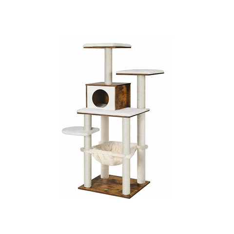 Rootz Cat Tree - Modern Cat Tree - Scratching Post - Cat Tower - Cat Furniture - Cat Scratching Tree - Cat Playhouse - Modern Cat Tree - Chipboard - Brown - 55 x 45 x 138 cm (L x W x H)