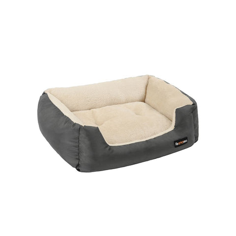 Rootz Dog Bed - Dog Round Bed - Pet Bed - Cat Bed - Pet Sleeping Bed - With Reversible Cushion - Grey - 65 x 55 x 20 cm