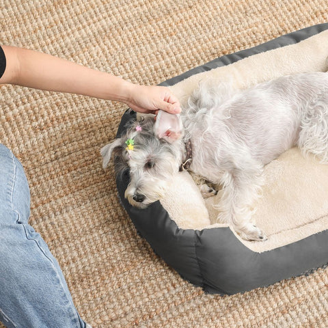 Rootz Dog Bed - Dog Round Bed - Pet Bed - Cat Bed - Pet Sleeping Bed - With Reversible Cushion - Grey - 65 x 55 x 20 cm